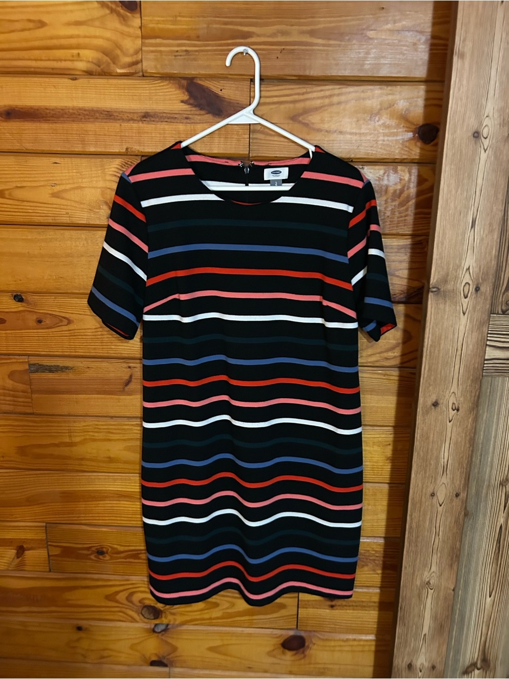 Old Navy Black Mini Shift Dress with Red, White & Navy Stripes